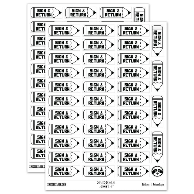 Sign and Return Pencil Teacher Student School Sticker Set - White - Matte Finish - 1.5" Small
