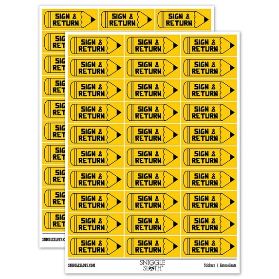 Sign and Return Pencil Teacher Student School Sticker Set - Yellow - Matte Finish - 1.75" Medium
