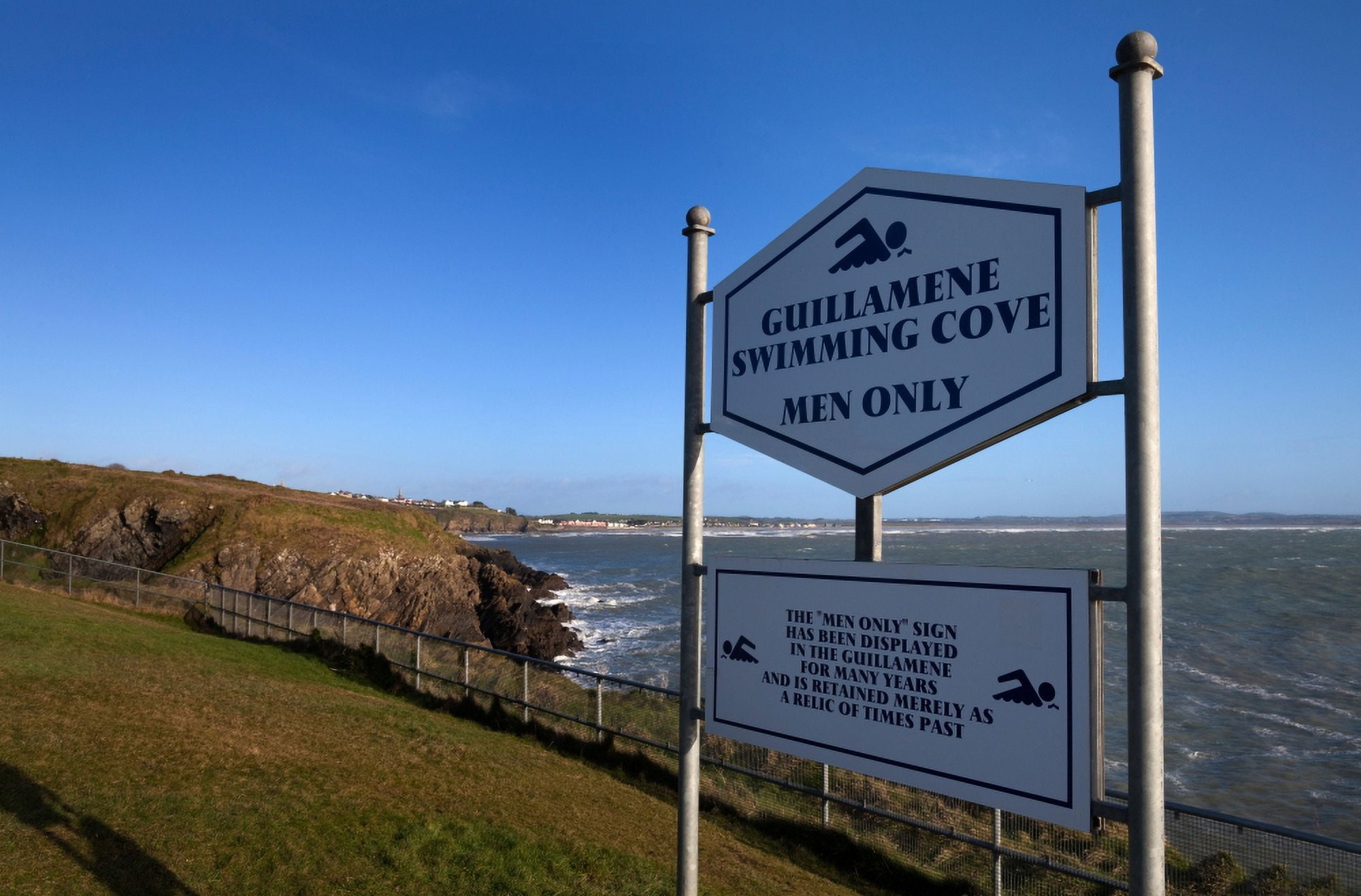 Sign at Guillamene Swimming Cove Tramore County Waterford Ireland Canvas Art - Panoramic Images (36 x 12)