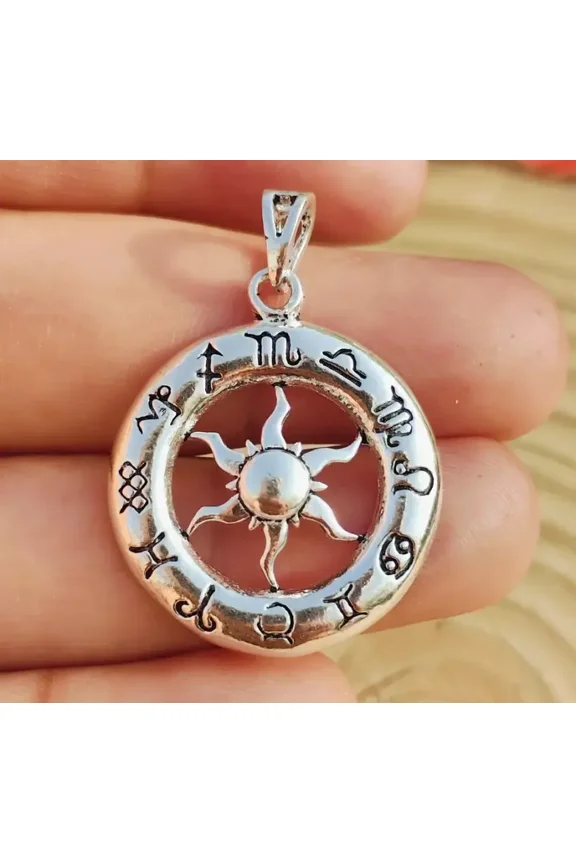 Sign of Zodiac Celestial Sun Center Pendant 925 Sterling Silver Handmade Jewelry For Unisex