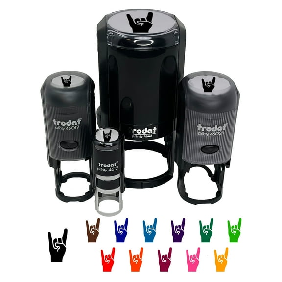 Sign of the Horns Rock and Roll Hand Gesture Self-Inking Rubber Stamp Ink Stamper - Pink Ink - Mini 1/2 Inch