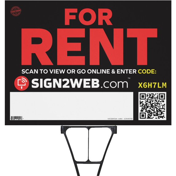 Sign2Web 18 In. x 24 In. Double Sided For Rent Sign — Residential Use, Standard Application