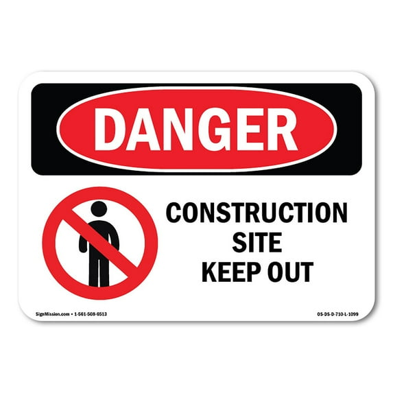 SignMission OS-DS-A-1014-L-1099 10 x 14 in. OSHA Danger Sign - Construction Site Keep Out