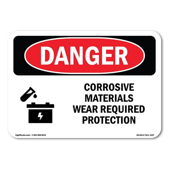 SignMission OS-DS-A-1014-L-1107 10 x 14 in. OSHA Danger Sign - Corrosive Materials Wear Required Protection