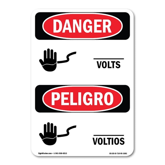 OSHA Danger Sign - Custom Volts Bilingual |  Aluminum Sign | Protect Your Business, Construction Site, Warehouse & Shop Area |  Made in The USA