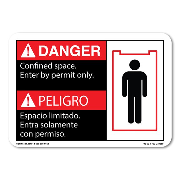OSHA Danger Sign - Danger Confined Space Enter By Permit Only (Bilingual Spanish) | Aluminum Sign | Protect Your Business, Construction Site, Warehouse & Shop Area | Made in the USA