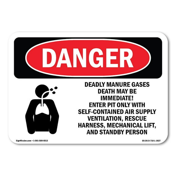 OSHA Danger Sign - Deadly Manure Gas Hazard | Aluminum Sign | Protect Your Business, Construction Site, Warehouse & Shop Area | Made in The USA