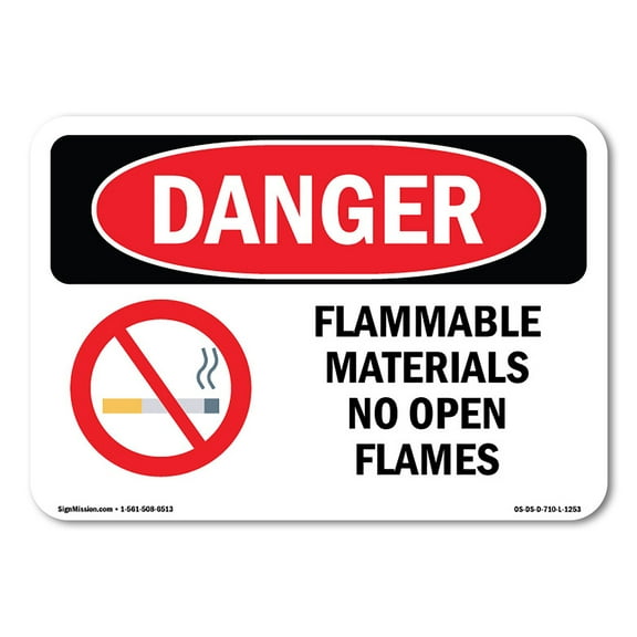 OSHA Danger Sign - Flammable Materials No Open Flames |  Aluminum Sign | Protect Your Business, Construction Site, Warehouse & Shop Area |  Made in The USA