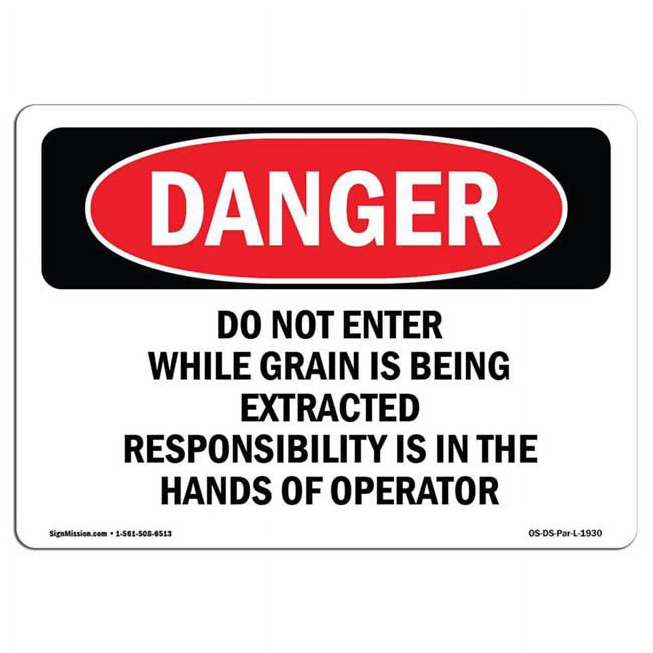 SignMission 10 x 14 in. OSHA Danger Sign Grain Bin Silo Safety