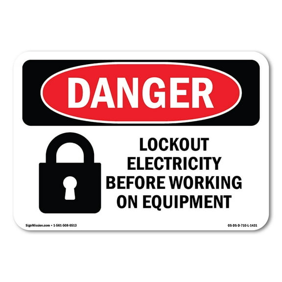 SignMission OS-DS-A-1014-L-1431 10 x 14 in. OSHA Danger Sign - Lockout Electricity Before Working