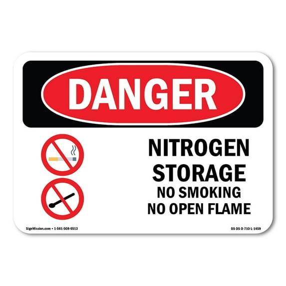 OSHA Danger Sign - Nitrogen Storage No Smoking No Open Flame | Aluminum Sign | Protect Your Business, Construction Site, Shop Area | Made in The USA