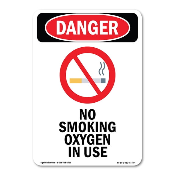 SignMission OS-DS-A-1014-V-1487 10 x 14 in. OSHA Danger Sign - No Smoking Oxygen in Use