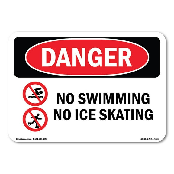 OSHA Danger Sign - No Swimming No Ice Skating | Aluminum Sign | Protect Your Business, Construction Site, Warehouse & Shop Area | Made in The USA