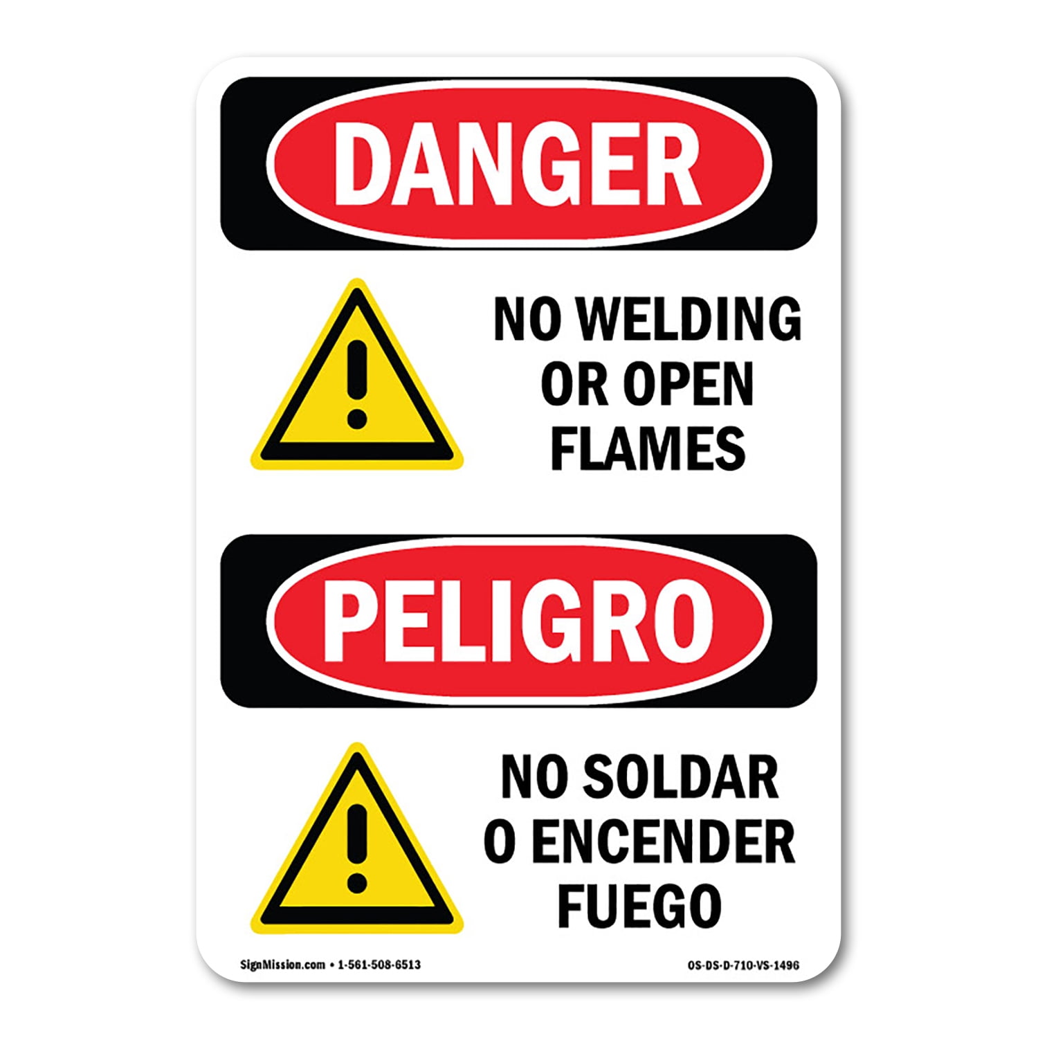 SignMission OS-DS-A-1014-VS-1496 10 x 14 in. OSHA Danger Sign - No ...