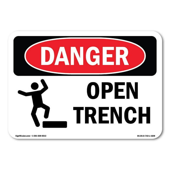 SignMission OS-DS-A-1014-L-1509 10 x 14 in. OSHA Danger Sign - Open Trench