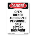thumbnail image 1 of SignMission OS-DS-A-1014-V-1909 10 x 14 in. OSHA Danger Sign - Portrait Open Trench Authorized Personnel Only, 1 of 6