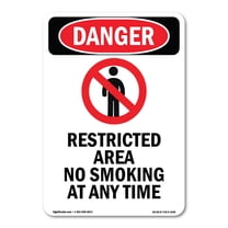 SignMission OS-DS-A-1014-V-1549 10 x 14 in. OSHA Danger Sign - Restricted Area No Smoking At Any Time