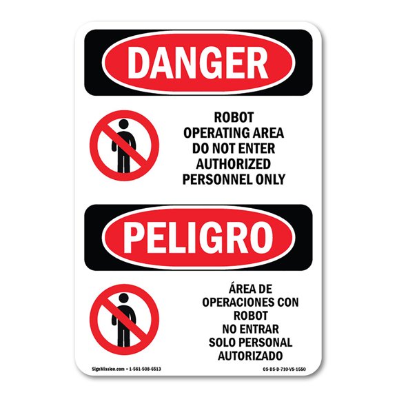 SignMission OS-DS-A-1014-VS-1550 10 x 14 in. OSHA Danger Sign - Robot Operating Area Do Not Enter