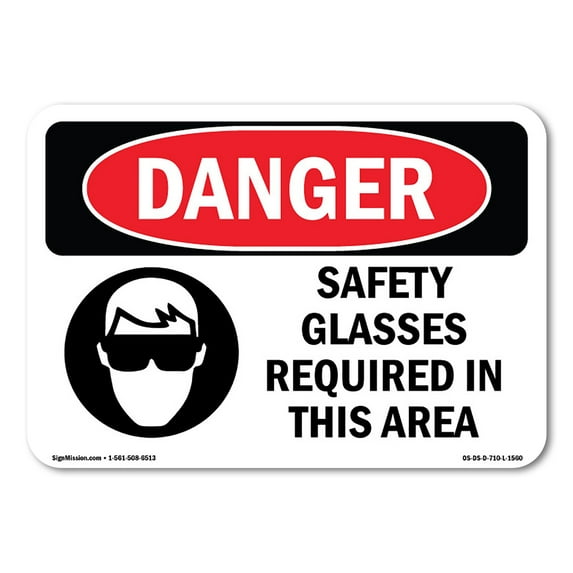 OSHA Danger Sign - Safety Glasses Required In This Area | Aluminum Sign | Protect Your Business, Construction Site, Warehouse & Shop Area | Made in The USA