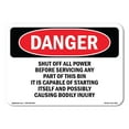 thumbnail image 1 of SignMission OS-DS-A-1014-L-2297 10 x 14 in. OSHA Danger Sign - Shut Off All Power Before Servicing Any, 1 of 6