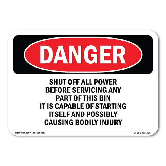 SignMission OS-DS-A-1014-L-2297 10 x 14 in. OSHA Danger Sign - Shut Off All Power Before Servicing Any
