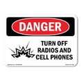 thumbnail image 1 of SignMission OS-DS-A-1014-L-1706 10 x 14 in. OSHA Danger Sign - Turn Off Radios & Cell Phones, 1 of 6