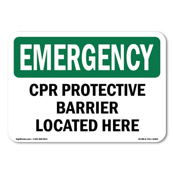 OSHA EMERGENCY Sign - CPR Protective Barrier Located Here | Aluminum Sign | Protect Your Business, Work Site, Warehouse & Shop Area | Made in the USA