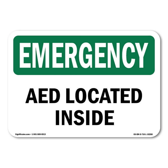 OSHA EMERGENCY Sign - AED Located Inside | Aluminum Sign | Protect Your Business, Construction Site, Warehouse & Shop Area | Made in the USA
