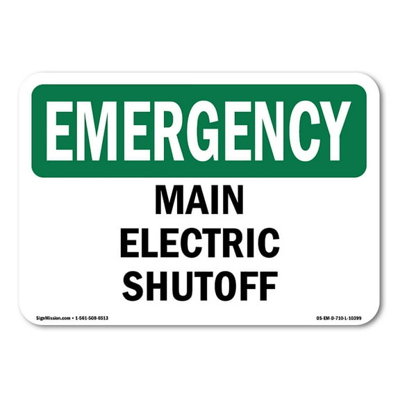 OSHA EMERGENCY Sign - Main Electric Shutoff | Aluminum Sign | Protect Your Business, Construction Site, Warehouse & Shop Area | Made in the USA