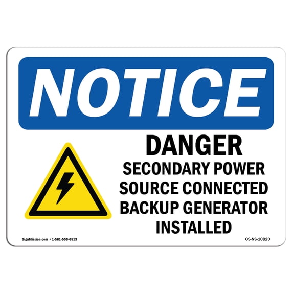 OSHA Notice Sign - Danger Secondary Power Source | Aluminum Sign | Protect Your Business, Construction Site, Warehouse & Shop Area | Made in the USA