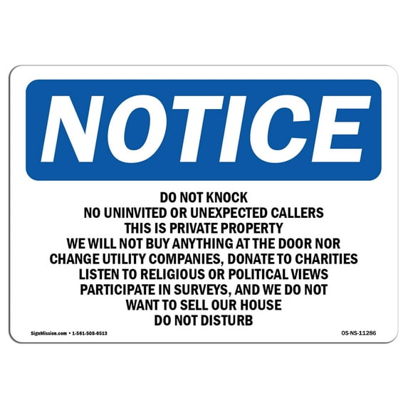 OSHA Notice Sign - Do Not Knock No Uninvited Or Unexpected | Aluminum Sign | Protect Your Business, Work Site, Warehouse & Shop Area | Made in the USA