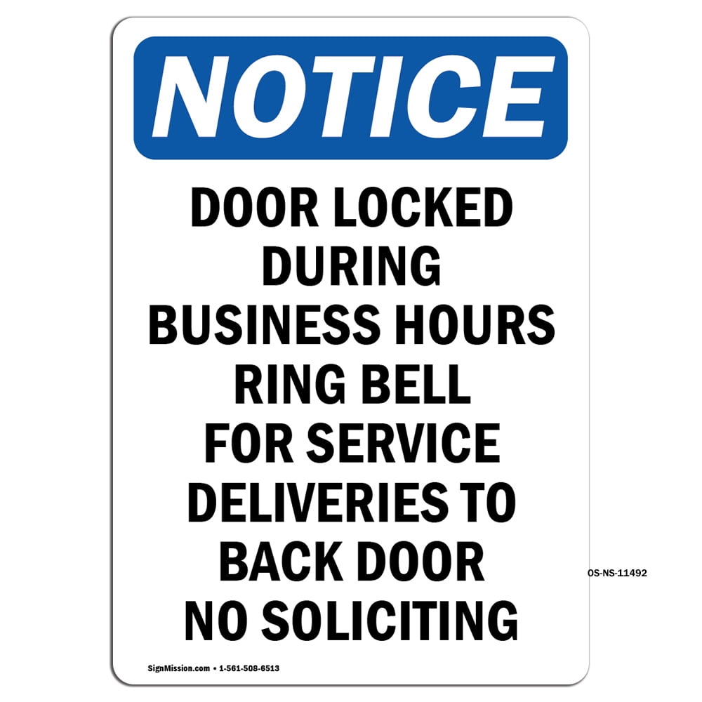 OSHA Notice Sign - Door Locked During Business Hours | Aluminum Sign ...