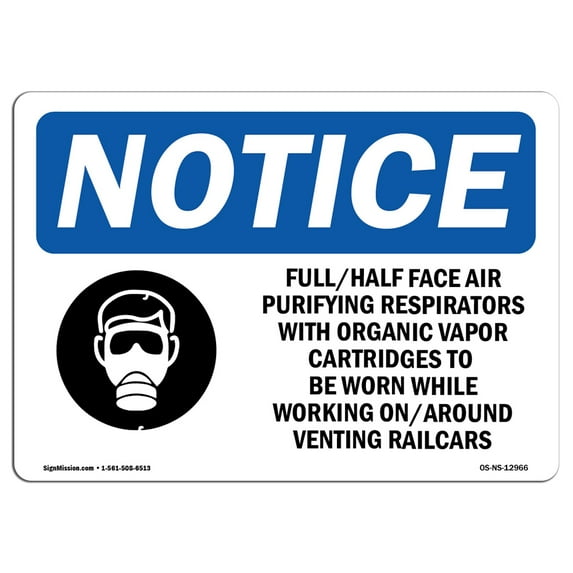 OSHA Notice Sign - FullHalf Face Air Purifying | Aluminum Sign | Protect Your Business, Construction Site, Warehouse & Shop Area | Made in the USA