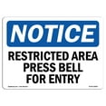 thumbnail image 1 of OSHA Notice Sign - Restricted Area Press Bell For Entry |  Aluminum Sign | Protect Your Business, Construction Site, Warehouse & Shop Area |  Made in the USA, 1 of 6