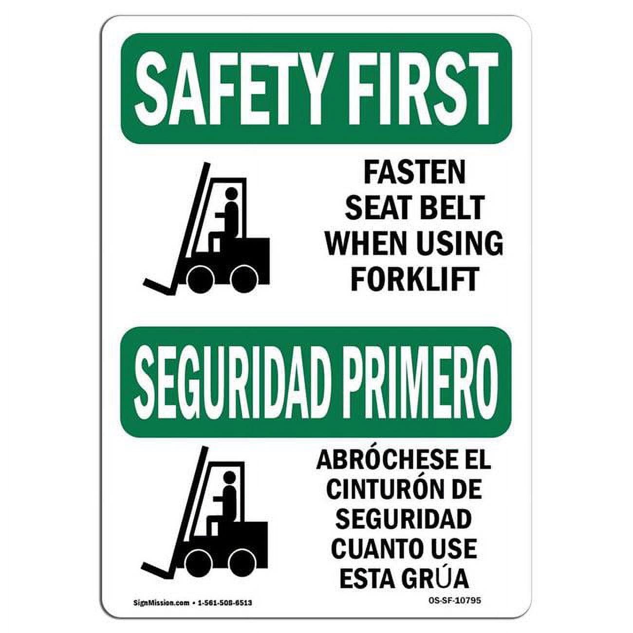 SignMission 10 x 14 in. OSHA Safety First Sign - Fasten Belt Using ...