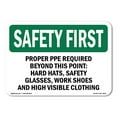thumbnail image 1 of OSHA SAFETY FIRST Sign - Proper PPE Required Beyond This Point - Hard | Aluminum Sign | Protect Your Business, Work Site, Warehouse | Made in the USA, 1 of 6