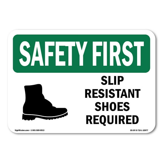 OSHA SAFETY FIRST Sign - Slip Resistant Shoes Required With Symbol | Aluminum Sign | Protect Your Business, Work Site, Warehouse | Made in the USA