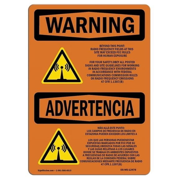 SignMission OS-WS-A-1014-L-12478 10 x 14 in. OSHA Warning Sign - Beyond This Point Radio Frequency Bilingual