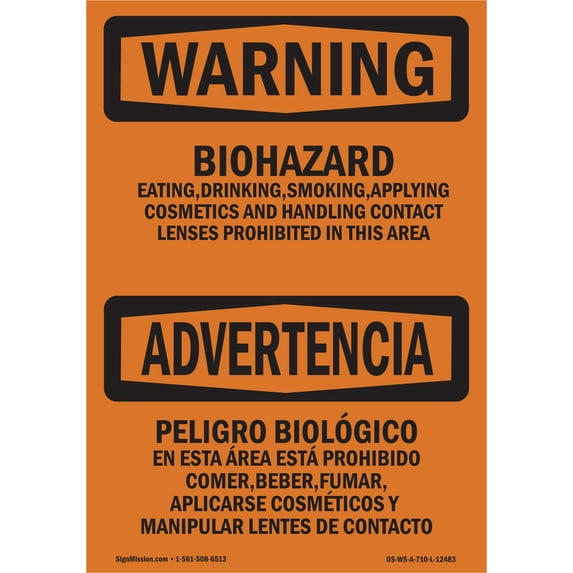 SignMission OS-WS-A-1014-L-12483 10 x 14 in. OSHA Warning Sign - Biohazard Bilingual