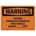 thumbnail image 1 of SignMission OS-WS-A-1014-L-12036 10 x 14 in. OSHA Warning Sign - Danger Overhead Powerline Max Vehicle Height, 1 of 6