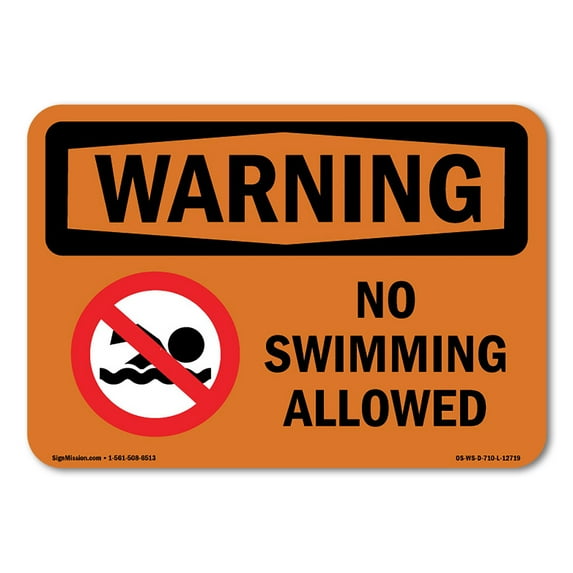 SignMission OS-WS-A-1014-L-12719 10 x 14 in. OSHA Warning Sign - No Swimming Allowed