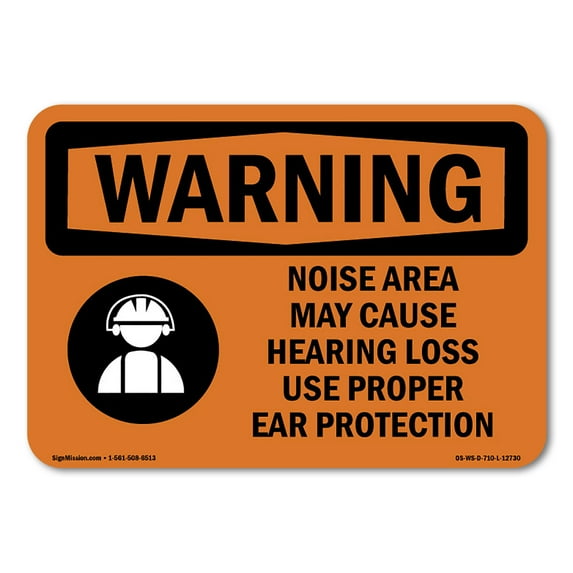 SignMission OS-WS-A-1014-L-12730 10 x 14 in. OSHA Warning Sign - Noise Area Use Proper Ear Protection