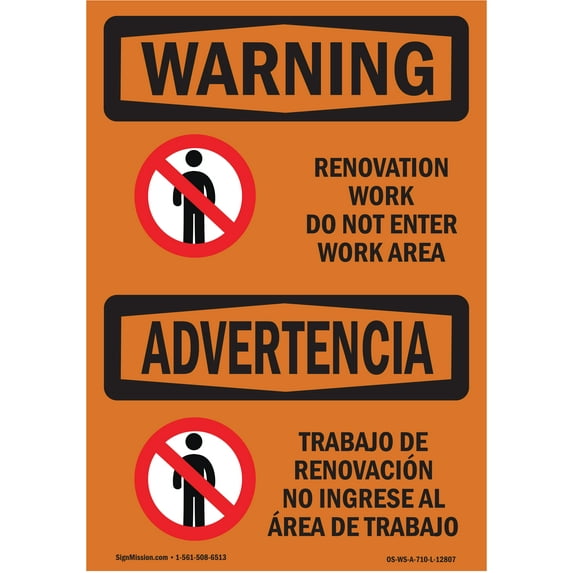 OSHA WARNING Sign - Renovation Work Do Not Enter Work Area | Aluminum Sign | Protect Your Business, Work Site, Warehouse & Shop Area | Made in the USA