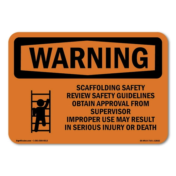 SignMission OS-WS-A-1014-L-12832 10 x 14 in. OSHA Warning Sign - Scaffolding Safety Review Guidelines