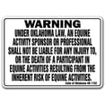 thumbnail image 1 of SignMission WS-D-1014-Oklahoma 10 x 14 in. Oklahoma - Activity Liability Warning Statute Horse Farm Barn Stable Equine Plastic Sign, 1 of 4