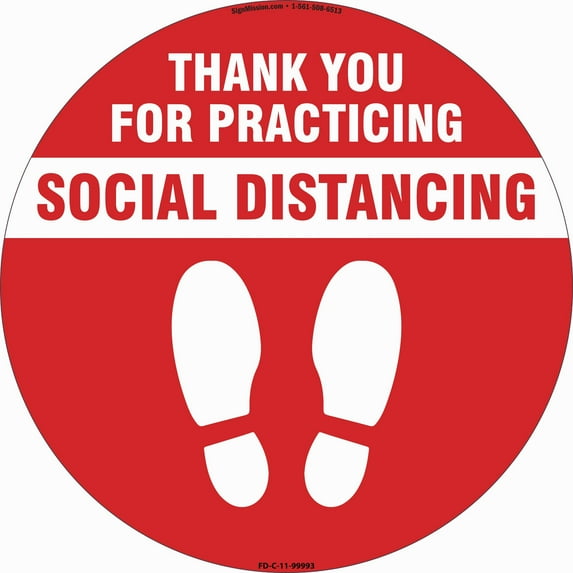 SignMission 11 in. Coronavirus Vinyl Decal - Thank You for Social Distance Red - Pack of 3
