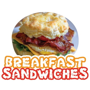 SignMission 12 in. Breakfast Sandwiches Concession Decal Sign - Cart Trailer Stand Sticker Equipment
