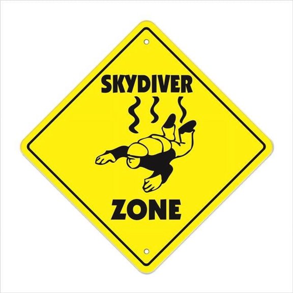 Skydiver Crossing Sign Zone Xing | Indoor/Outdoor | 12" Tall air borne sky diving parachute