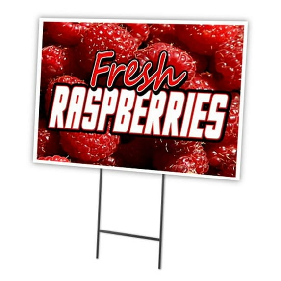 SignMission C-1216-DS-Fresh Raspberries 12 x 16 in. Fresh Raspberries Yard Sign & Stake Outdoor Plastic Window