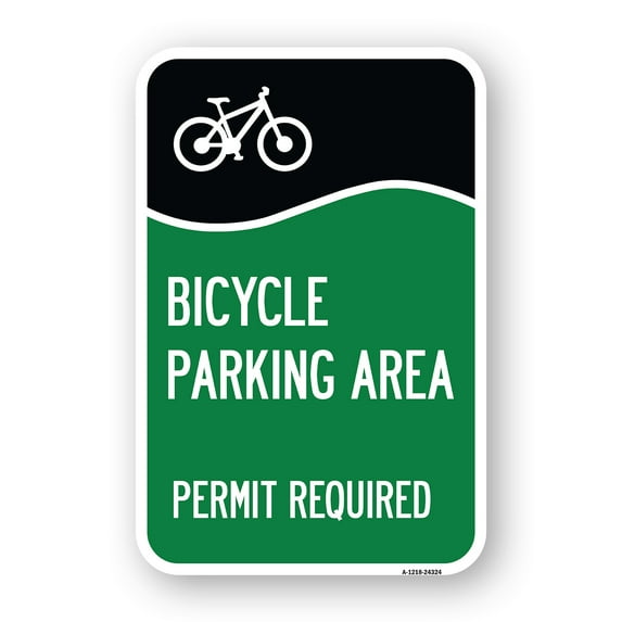 Bicycle Parking Area - Permit Required with Graphic | 12" X 18" Heavy-Gauge Aluminum Rust Proof Parking Sign | Protect Your Business & Municipality | Made in The USA